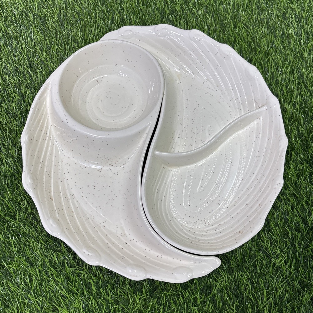Vintage California Pottery Yin Yang Chip Dip Lazy Susan MCM Speckled